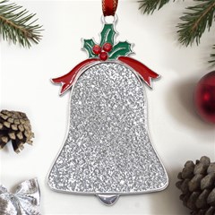 Silver Glitter Texture, Light Creative Background Metal Holly Leaf Bell Ornament by kyorashop23