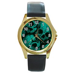 Skulls Round Gold Metal Watch