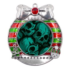 Skulls Metal X Mas Ribbon With Red Crystal Round Ornament