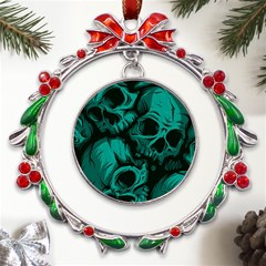 Skulls Metal X mas Wreath Ribbon Ornament