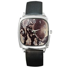 Snake Skin, Reptile Skin, Snake Skin Textures, Brown Snake Square Metal Watch by kyorashop23