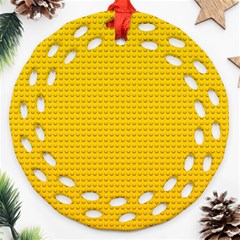 Yellow Lego Texture, Macro, Yellow Dots Background Ornament (round Filigree)