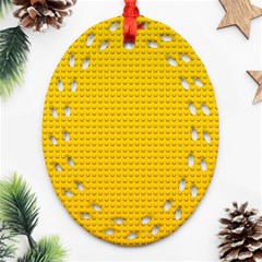 Yellow Lego Texture, Macro, Yellow Dots Background Ornament (oval Filigree)