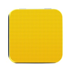 Yellow Lego Texture, Macro, Yellow Dots Background Square Metal Box (black) by kyorashop23