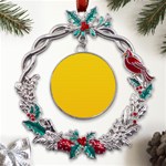 Yellow Lego Texture, Macro, Yellow Dots Background Metal X mas Wreath Holly leaf Ornament Front