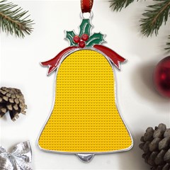 Yellow Lego Texture, Macro, Yellow Dots Background Metal Holly Leaf Bell Ornament