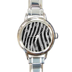 Zebra Texture, Zebra Wool, White Black Background Round Italian Charm Watch