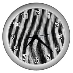 Zebra Texture, Zebra Wool, White Black Background Wall Clock (silver) by kyorashop23