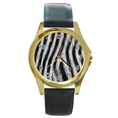 Zebra Texture, Zebra Wool, White Black Background Round Gold Metal Watch by kyorashop23