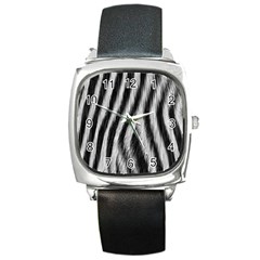 Zebra Texture, Zebra Wool, White Black Background Square Metal Watch by kyorashop23