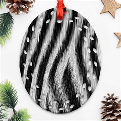 Zebra Texture, Zebra Wool, White Black Background Oval Filigree Ornament (two Sides)