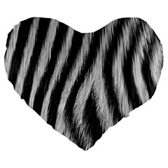 Zebra Texture, Zebra Wool, White Black Background Large 19  Premium Flano Heart Shape Cushions by kyorashop23