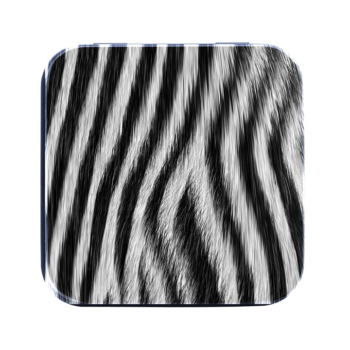 Zebra Texture, Zebra Wool, White Black Background Square Metal Box (Black)