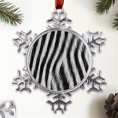 Zebra Texture, Zebra Wool, White Black Background Metal Large Snowflake Ornament by kyorashop23