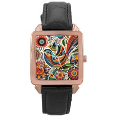 Madhubani Art A Rose Gold Leather Watch  by BellaVistaTshirt02