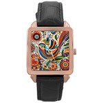 Madhubani Art A Rose Gold Leather Watch  Front