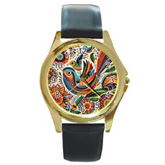 Madhubani Art A Round Gold Metal Watch by BellaVistaTshirt02