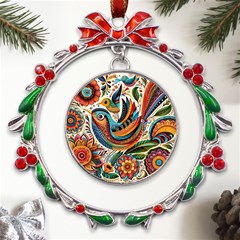 Madhubani Art A Metal X mas Wreath Ribbon Ornament