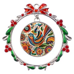 Madhubani Art A Metal X mas Wreath Ribbon Ornament by BellaVistaTshirt02