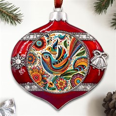 Madhubani Art A Metal Snowflake And Bell Red Ornament