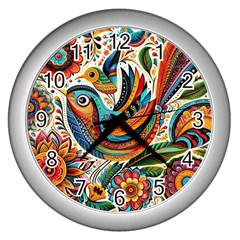 Madhubani Art A Wall Clock (silver) by BellaVistaTshirt02