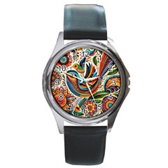 Madhubani Art A Round Metal Watch by BellaVistaTshirt02