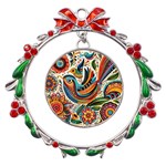 Madhubani Art A Metal X mas Wreath Ribbon Ornament Front