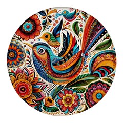 Madhubani Art A Round Glass Fridge Magnet (4 Pack)