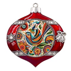 Madhubani Art A Metal Snowflake And Bell Red Ornament by BellaVistaTshirt02