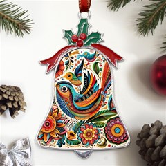 Madhubani Art A Metal Holly Leaf Bell Ornament by BellaVistaTshirt02