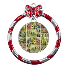 Garden Sanctuary Photo Collage Print Metal Red Ribbon Round Ornament by dflcprintsclothing