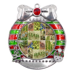 Garden Sanctuary Photo Collage Print Metal X mas Ribbon With Red Crystal Round Ornament by dflcprintsclothing