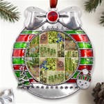 Garden Sanctuary Photo Collage Print Metal X Mas Ribbon With Red Crystal Round Ornament Front