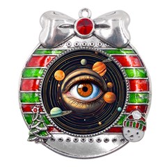 Eye Of The Universe (ai) Metal X mas Ribbon With Red Crystal Round Ornament by dflcprintsclothing