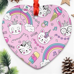 Beautiful Cute Animals Pattern Pink Ornament (heart)