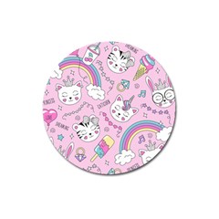 Beautiful Cute Animals Pattern Pink Magnet 3  (round) by Grandong