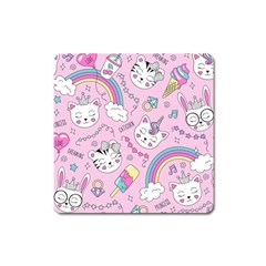 Beautiful Cute Animals Pattern Pink Square Magnet by Grandong