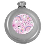 Beautiful Cute Animals Pattern Pink Round Hip Flask (5 oz) Front