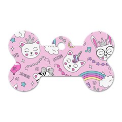 Beautiful Cute Animals Pattern Pink Dog Tag Bone (two Sides)