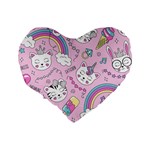 Beautiful Cute Animals Pattern Pink Standard 16  Premium Flano Heart Shape Cushions Back