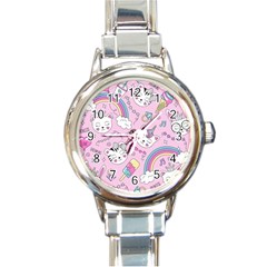 Beautiful Cute Animals Pattern Pink Round Italian Charm Watch by Grandong