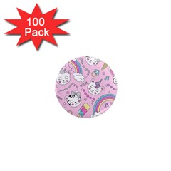 Beautiful Cute Animals Pattern Pink 1  Mini Magnets (100 Pack)  by Grandong