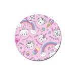 Beautiful Cute Animals Pattern Pink Magnet 3  (Round) Front