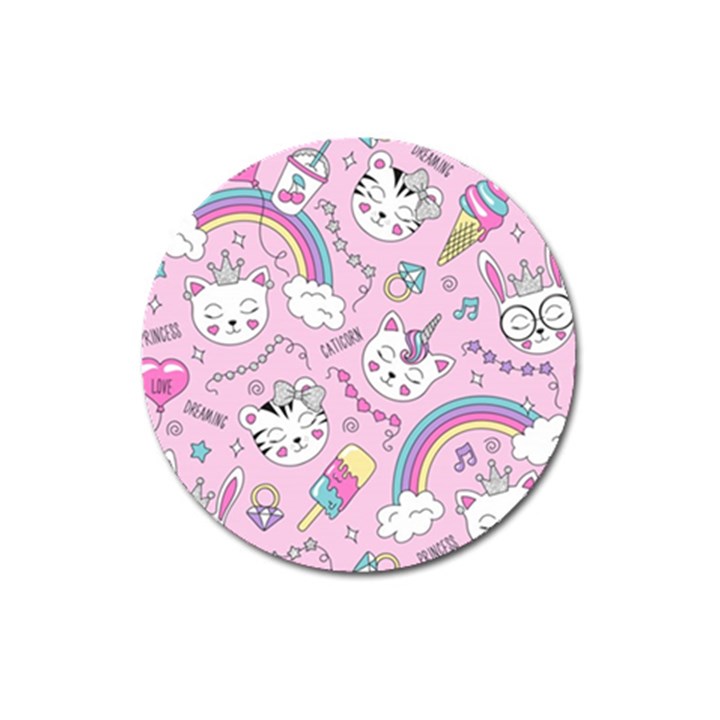 Beautiful Cute Animals Pattern Pink Magnet 3  (Round)