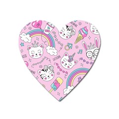 Beautiful Cute Animals Pattern Pink Heart Magnet by Grandong