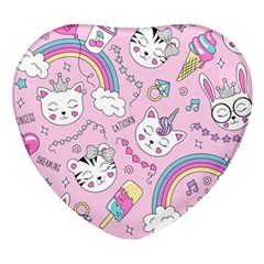 Beautiful Cute Animals Pattern Pink Heart Glass Fridge Magnet (4 Pack) by Grandong