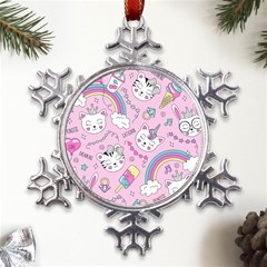 Beautiful Cute Animals Pattern Pink Metal Large Snowflake Ornament by Grandong