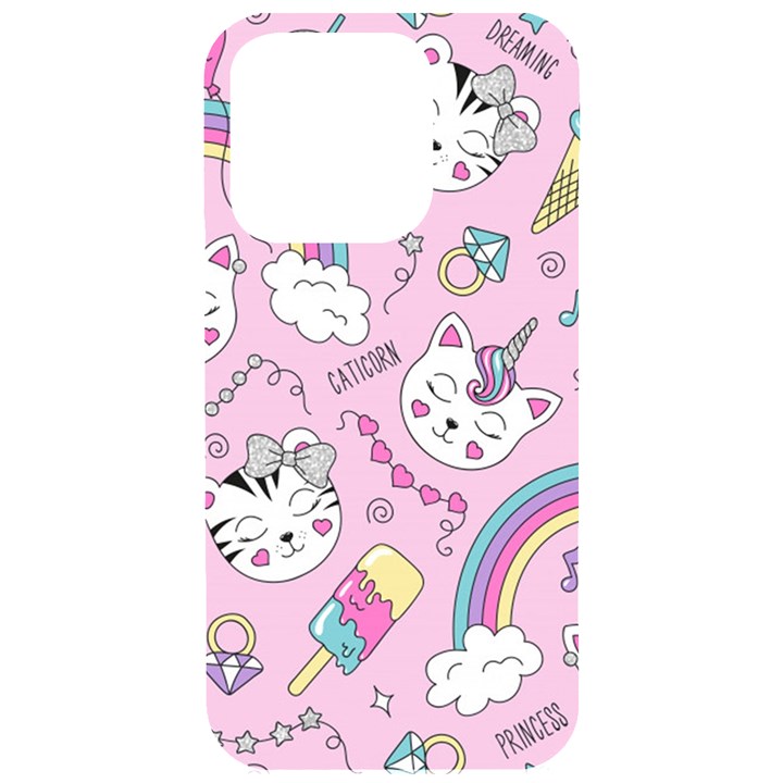 Beautiful Cute Animals Pattern Pink iPhone 15 Pro Black UV Print PC Hardshell Case