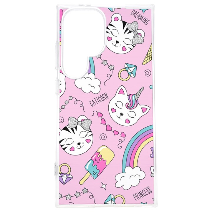 Beautiful Cute Animals Pattern Pink Samsung Galaxy S24 Plus 6.7 Inch TPU UV Case