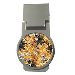 Leaf Yellow Point Flower White Money Clips (round)  by Grandong